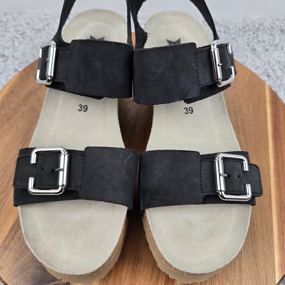 Mephisto Womens 39 Lissandra Black Leather Double Ankle Strap Daily Wedge Sandal - Picture 8 of 15